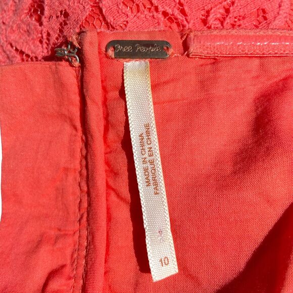 FREE PEOPLE Womens CORAL‎ ORANGE Lace DRESS Strapless Crochet Trim Mini SZ 10 - Picture 4 of 6